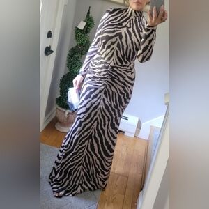 Zebra Print Long Sleeve Maxi Dress